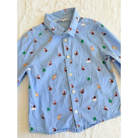 H&M Santa Button Down Shirt size 4T - Picture 1 of 4